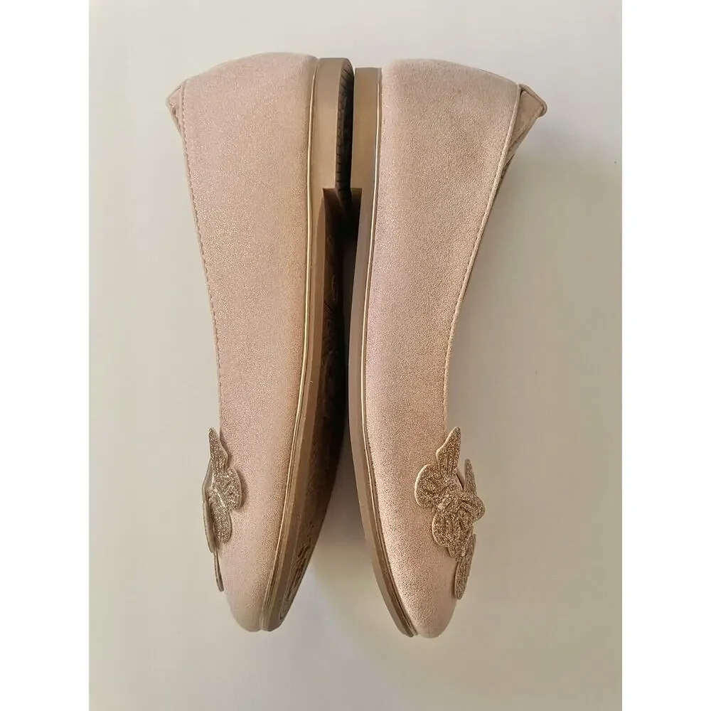 Self Esteem Blush Pink Sparkle Butterfly Ankle Strap Ballet Flat Shoes Size 2